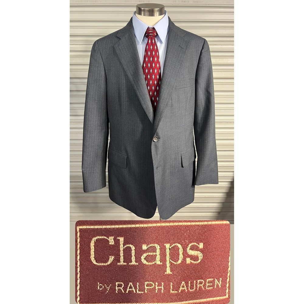 Vintage‎ Chaps by Ralph Lauren Mens Grey Pinstripe Two Button Blazer Made in USA